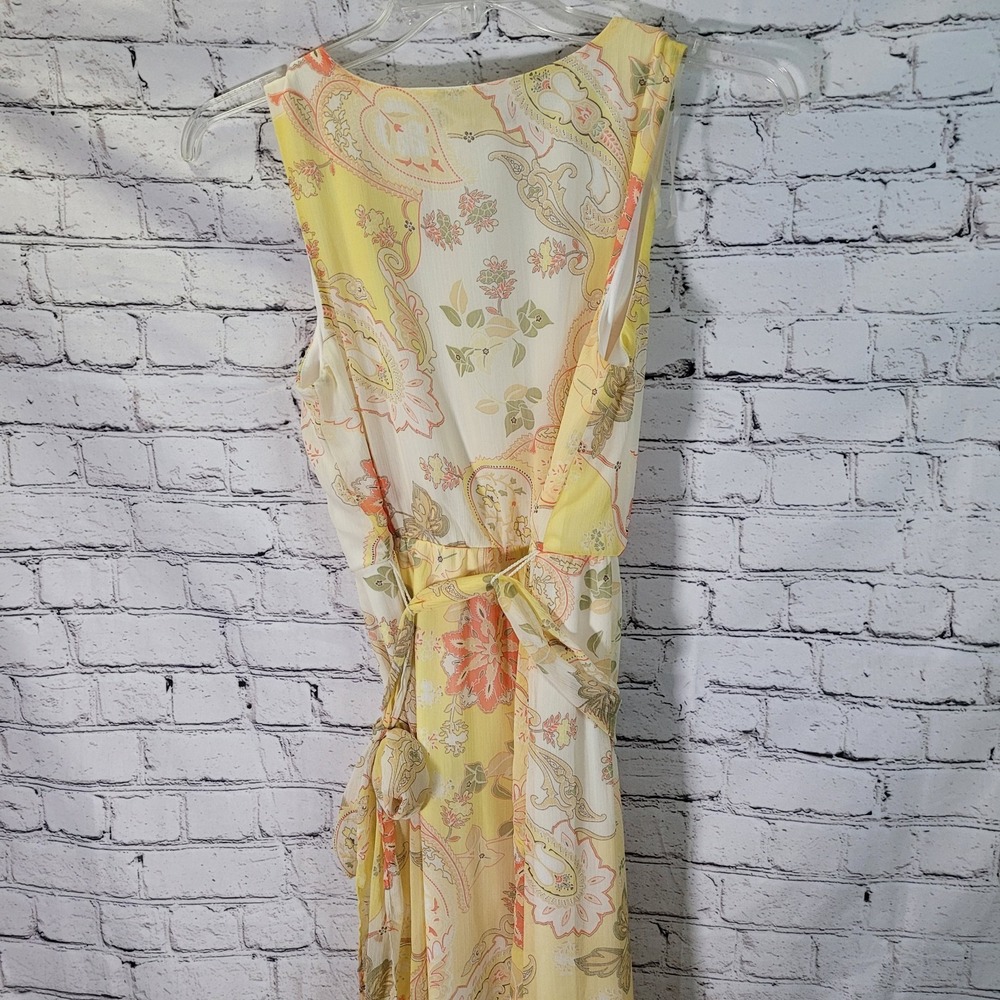 Ellen Weaver Sz‎ 10 Yellow Maxi Dress V Neckline Chiffon Summer Empire Faux Wrap - Picture 5 of 8